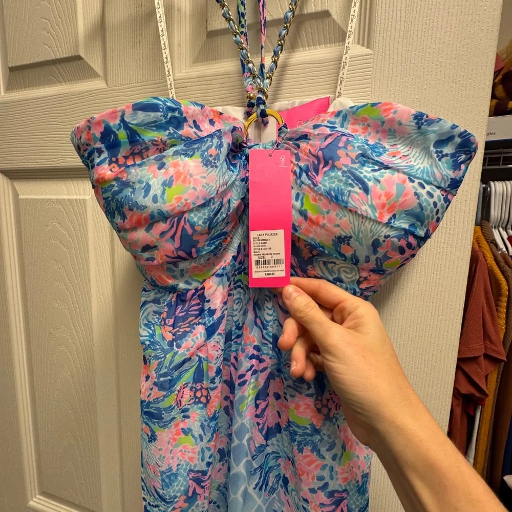 Lilly Pulitzer Blue Pink Floral Strapless Maxi Dress - Picture 5 of 9